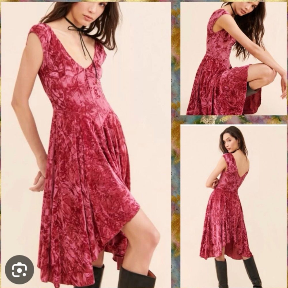 UO Silence + Noise Corina Velvet Short Sleeve Mini Dress Wine Burgundy Crimson S